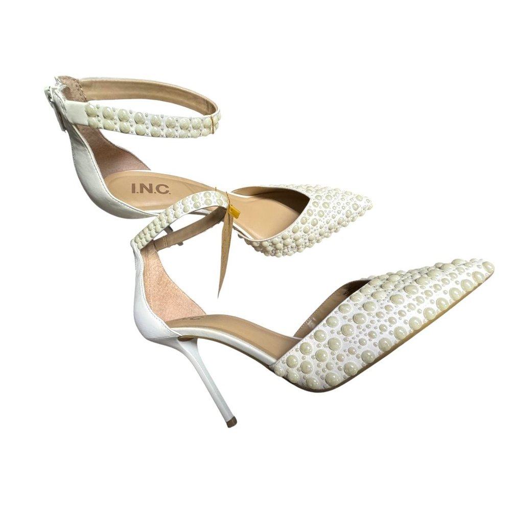 INC Women's White Pearl-Embellished Wedding Bridal Pointed-Toe Heels 10.5‎ - Picture 2 of 10